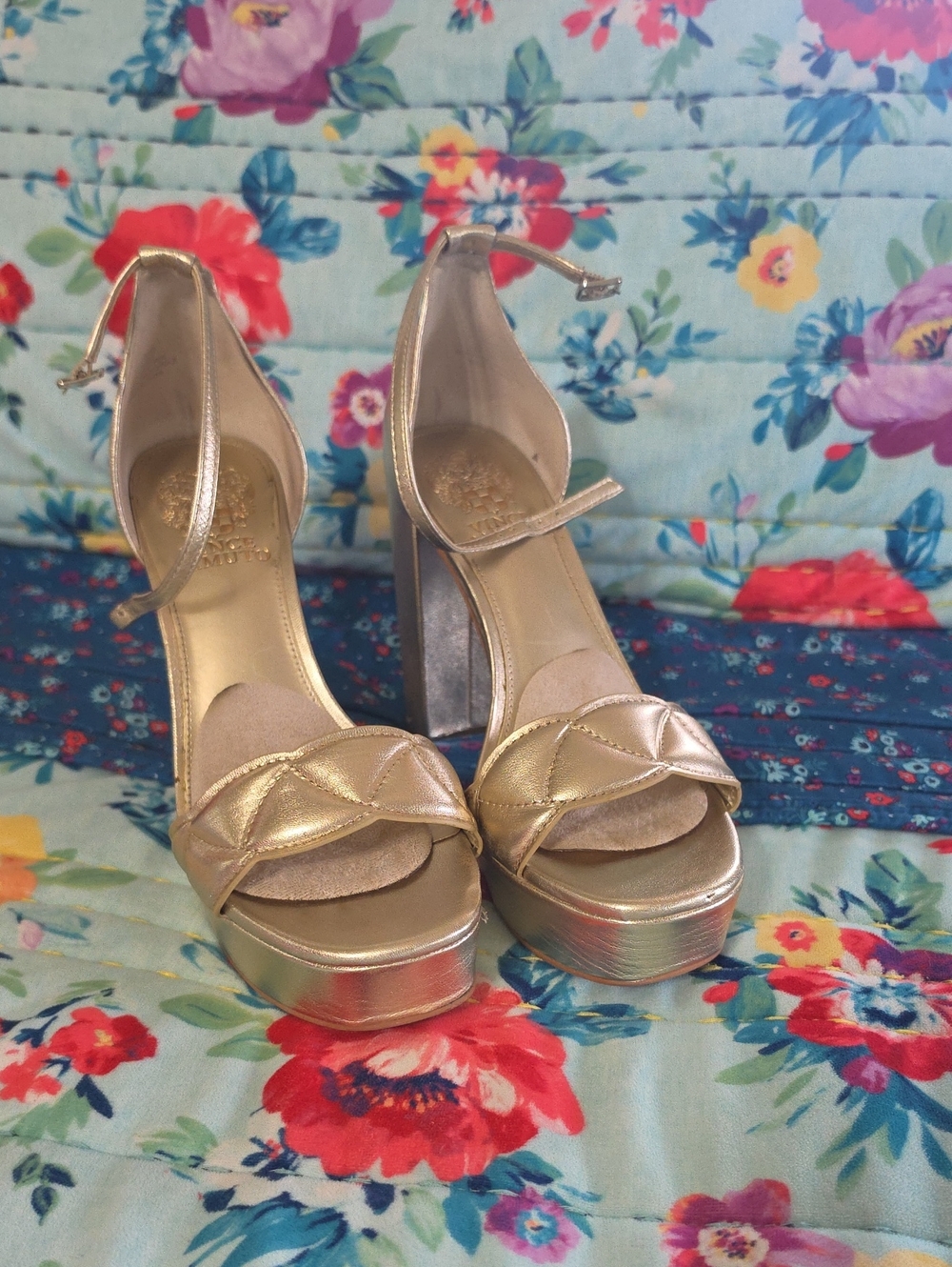 Vince Camuto Metallic Gold Platform Ankle-Strap Heels